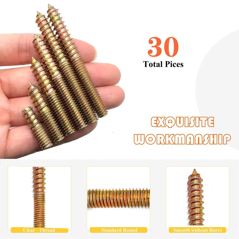 Matrelt 30 Pack 5/16-18" Hanger Bolts 5Sizes 1-3 Inch Double Headed Bolts Wood Dowel Screw Self-Tapping Screw Hanger Bolts for Wood Furniture Double Threaded Rods Bolt - Image 4